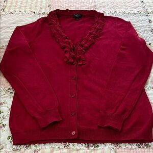 Talbots Petite Small Ruffled Crimson Cardigan